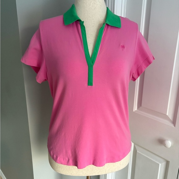 Lilly Pulitzer Tops - Lilly Pulitzer Pink Tee with Green Collar